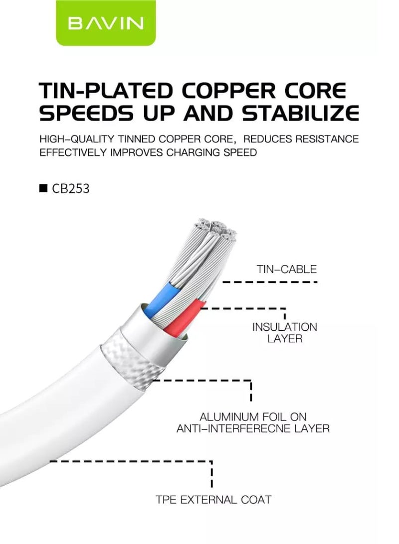 Bavin CB253 30W 2Meter USB-C to Lightning Fast Charging Data Cable for iPhone White - Image 3