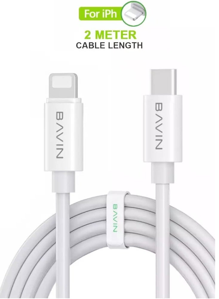Bavin CB253 30W 2Meter USB-C to Lightning Fast Charging Data Cable for iPhone White - Image 2
