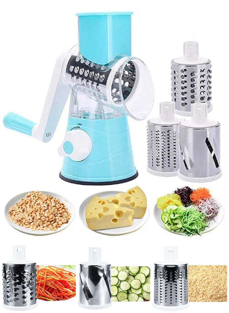 ALJAWAHER Rotary Cheese Grater, Handheld Vegetables Slicer Cheese Shredder with Rubber Suction Base and 3 Stainless Blades Included, Saves Time And Energy, Easy To Operate, Vegetables and Fruit Slicer Shredder  - Image 1