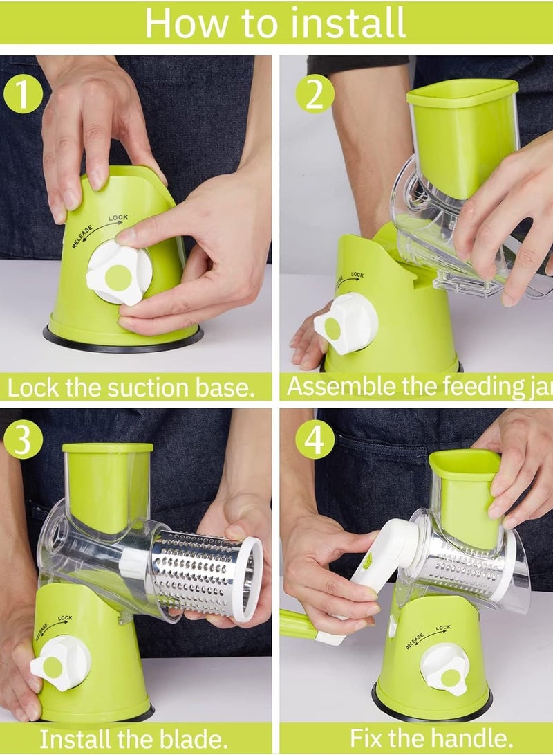 ALJAWAHER Rotary Cheese Grater, Handheld Vegetables Slicer Cheese Shredder with Rubber Suction Base and 3 Stainless Blades Included, Saves Time And Energy, Easy To Operate, Vegetables and Fruit Slicer Shredder  - Image 5