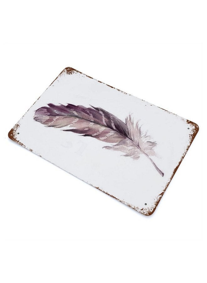 Dycica Anique Metal Tin Sign Feather Wall Art Feather Print Feather Art Feather Art Wall Sign Home Decor Tribal Wall Art Boho Print Watercolor 8x5.5 Inch - Image 3
