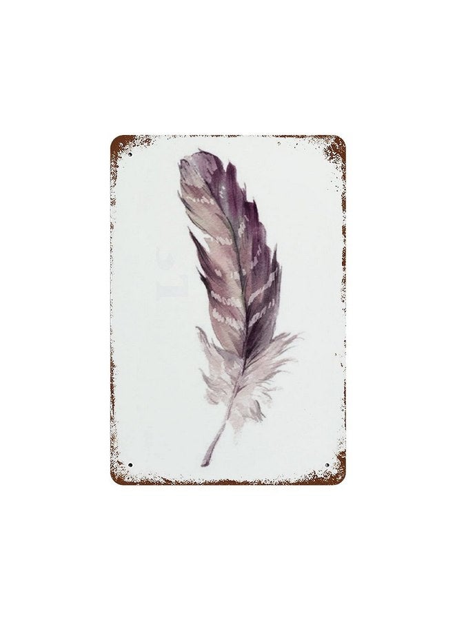 Dycica Anique Metal Tin Sign Feather Wall Art Feather Print Feather Art Feather Art Wall Sign Home Decor Tribal Wall Art Boho Print Watercolor 8x5.5 Inch - Image 1