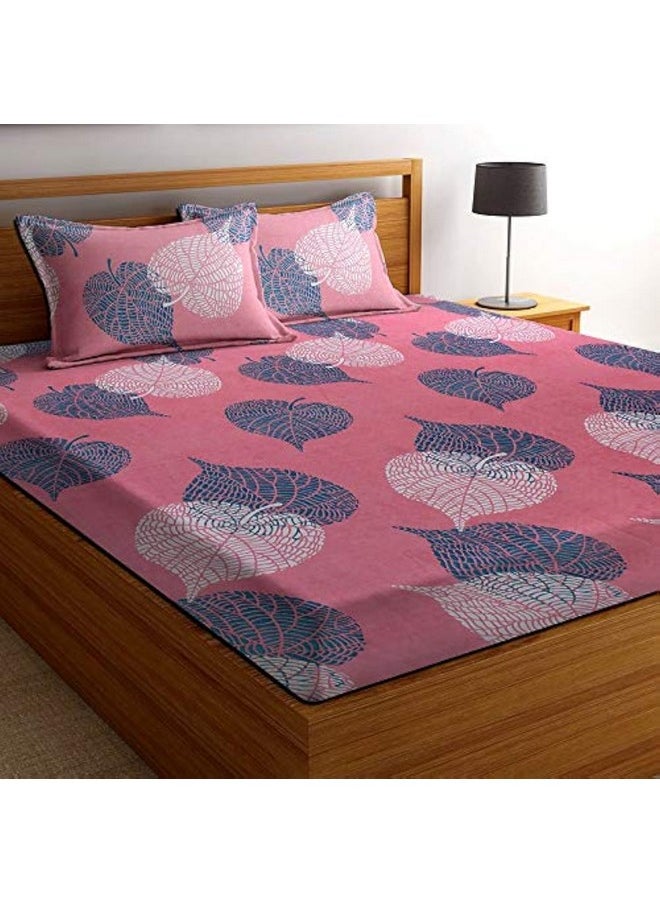 BSB HOME BSB HOME® Super Soft Glace Cotton 180 TC Floral Print Double Bedsheet with 2 Pillow Covers- Light Pink and Green  - Image 2