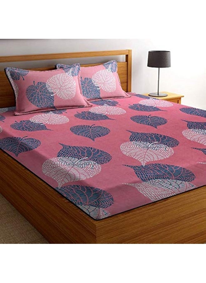 BSB HOME BSB HOME® Super Soft Glace Cotton 180 TC Floral Print Double Bedsheet with 2 Pillow Covers- Light Pink and Green  - Image 1