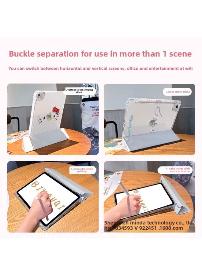 【Silicone X Buckle Split】 For Ipadpro Protective Cover Air6 Penguin 10.2 Inch Tri-fold Pro3 Drop-proof-Color:Buckle Split-horizontal And Vertical Support-double-sided Silicone 70% Off Styles + Pen Slot 【dd0103 Melody Full Screen】-Applicable Models:Ipad 2019 ( 10.2inch ) - Image 5