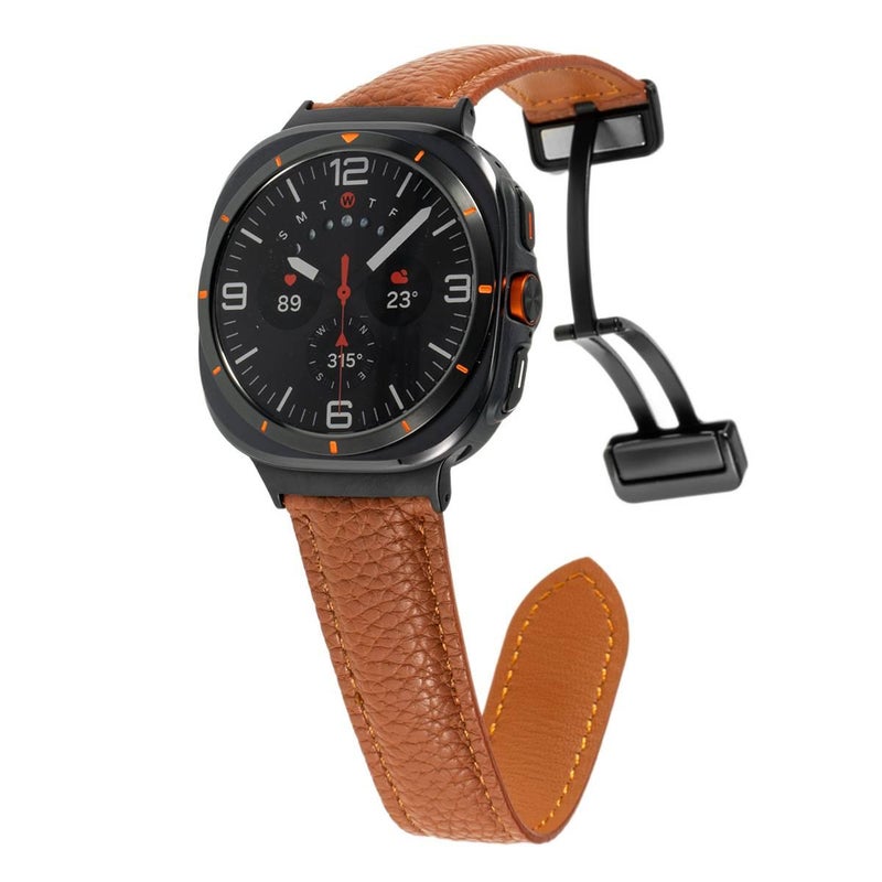 AD سوار ساعة ذكية سوار جلدي كلاسيكي متوافق مع Samsung Galaxy Watch Ultra بملاءمة قابلة للتعديل وحزام بديل للاستخدام اليومي باللون بني قابل للتعديل باللون البني - Image 1