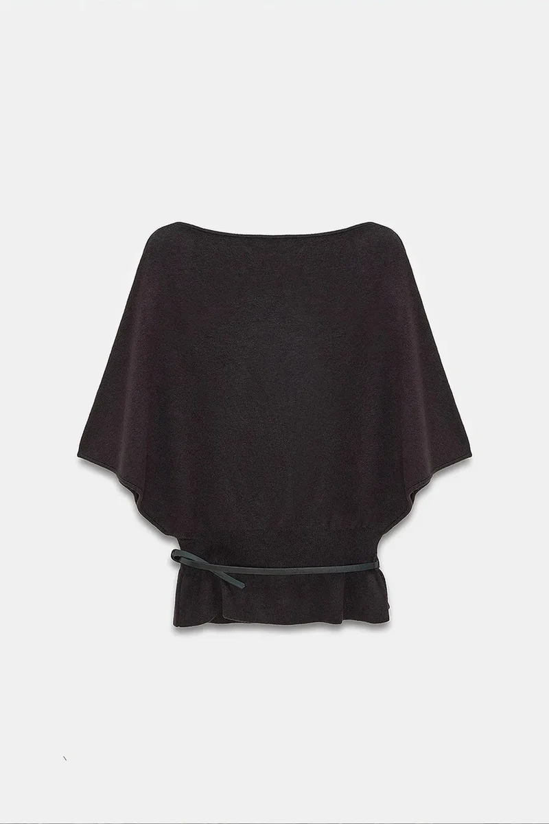 Dilvin Black DILVIN Belted Boat Neck Knit Sweater for Women | Best Price UAE