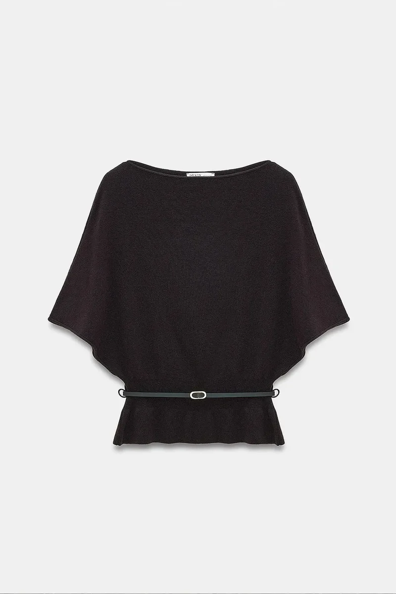 Dilvin Black DILVIN Belted Boat Neck Knit Sweater for Women | Best Price UAE