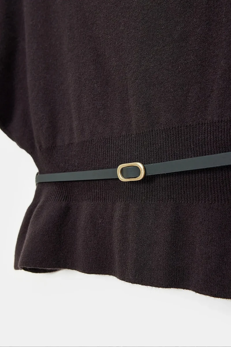 Dilvin Black DILVIN Belted Boat Neck Knit Sweater for Women | Best Price UAE