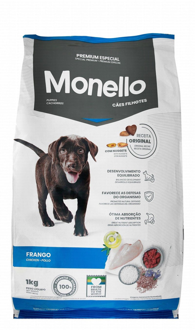 Monello dry food with chicken flavor is formulated for puppies, supplying essential nutrients for the growth stage in a 1 kg pack. - Image 1