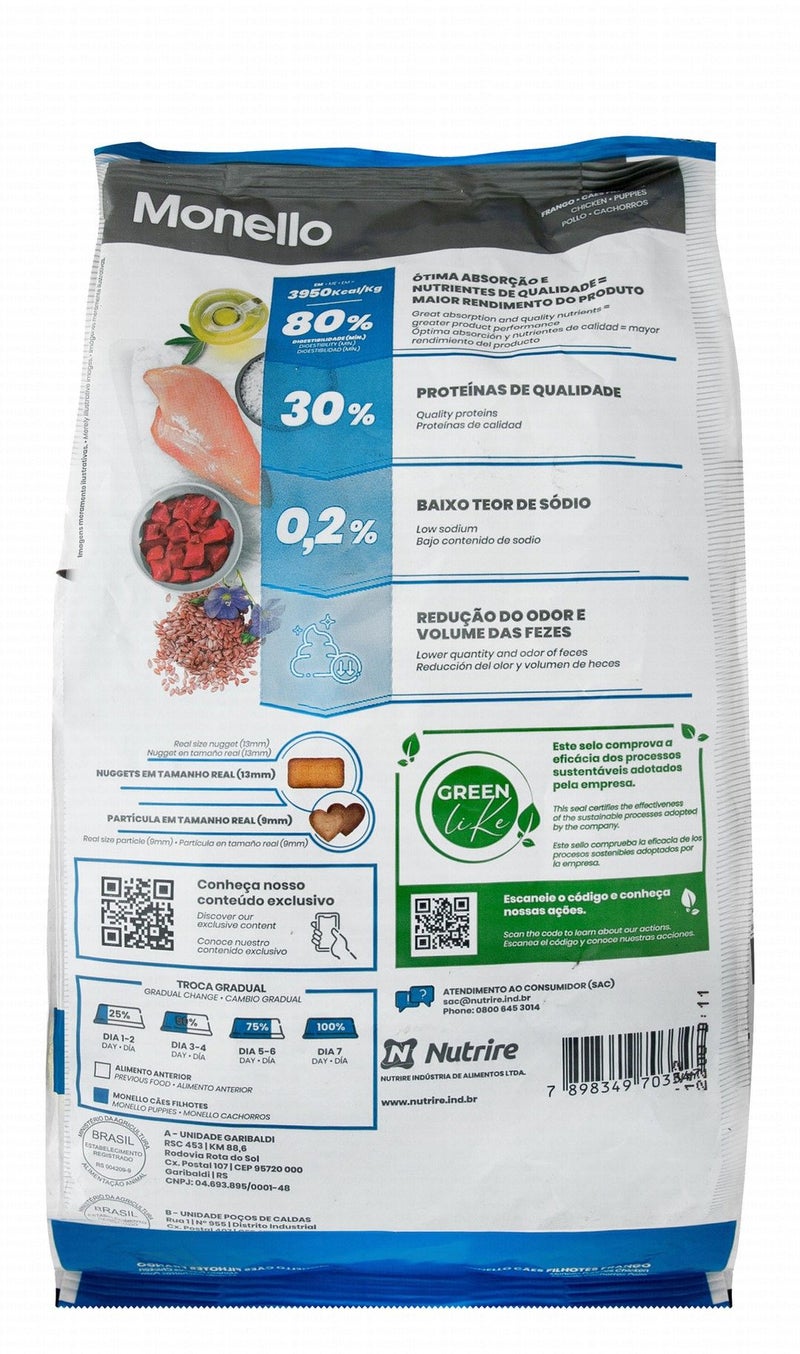Monello dry food with chicken flavor is formulated for puppies, supplying essential nutrients for the growth stage in a 1 kg pack. - Image 2