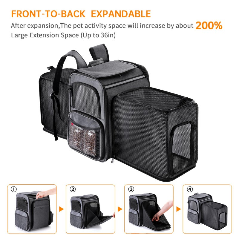 GROXKOX Cat Backpack Carrier,Double Side Expandable Cat Carrier Backpack,Dog Carrier Backpack for Medium Cats and Small Dogs,Puppies Up to 20 Lbs,Pets Carrier Backpack with Breathable Mesh(Grey) - Image 4