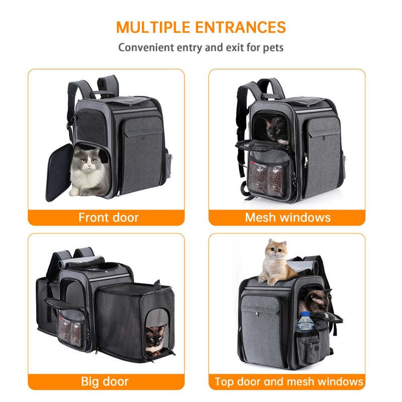 GROXKOX Cat Backpack Carrier,Double Side Expandable Cat Carrier Backpack,Dog Carrier Backpack for Medium Cats and Small Dogs,Puppies Up to 20 Lbs,Pets Carrier Backpack with Breathable Mesh(Grey) - Image 3