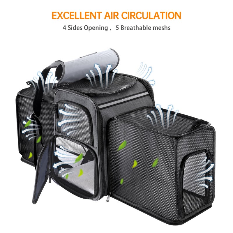 GROXKOX Cat Backpack Carrier,Double Side Expandable Cat Carrier Backpack,Dog Carrier Backpack for Medium Cats and Small Dogs,Puppies Up to 20 Lbs,Pets Carrier Backpack with Breathable Mesh(Grey) - Image 5