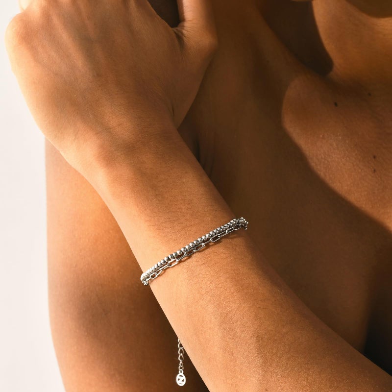 NOKMIT Solid 925 Sterling Silver Bracelets for Women, Dainty Ball Bead Bracelet Adjustable Chain Bracelet, Simple Cute Link Bracelets, Jewelry Gifts - Image 3