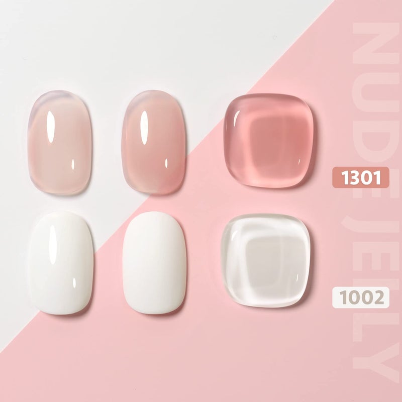 GAOY French Manicure Kit, Nail Stamper and 2Pcs Gel Nail Polish, Include Nude Jelly Pink White Colors for French Tip, UV Light Cure - Image 2