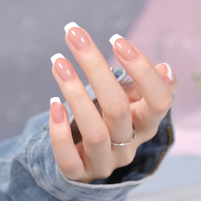 GAOY French Manicure Kit, Nail Stamper and 2Pcs Gel Nail Polish, Include Nude Jelly Pink White Colors for French Tip, UV Light Cure - Image 5