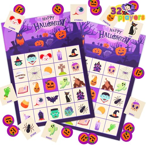 JOYIN 32 Players Halloween Bingo Card Game Kids Bingo Cards Set for Halloween Party Games Large Group Family Activities School Classroom Party Supplies - Image 1