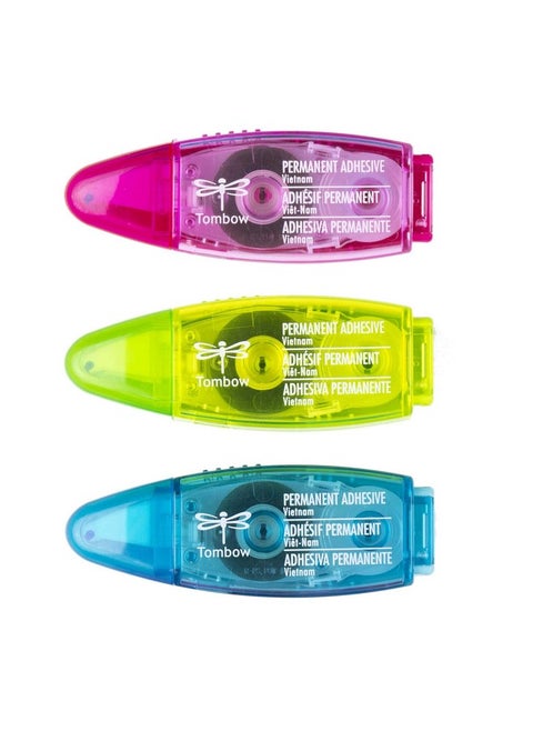 Tombow 62140 Power Mini Glue Tape, 3-Pack. Easy to Use Compact Applicators for Strong, Permanent Bond