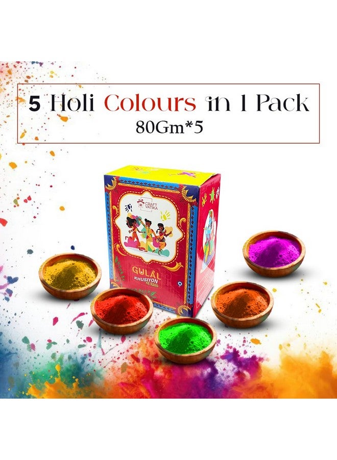 CraftVatika Natural Holi Colour - Organic Holi Gulal - Orange | Yellow | Red | Pink and Green - Holi Items- Pack of 5-80gm x 5 Holi Gift Pack-for Family, Party, Silky, Soft Skin Friendly,100% Safe - Image 3