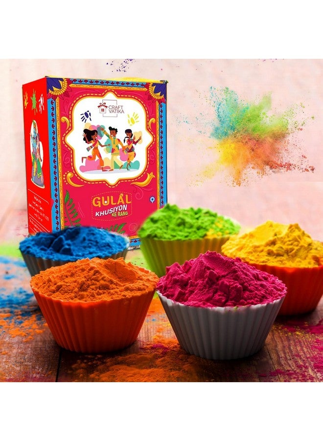 CraftVatika Natural Holi Colour - Organic Holi Gulal - Orange | Yellow | Red | Pink and Green - Holi Items- Pack of 5-80gm x 5 Holi Gift Pack-for Family, Party, Silky, Soft Skin Friendly,100% Safe - Image 1