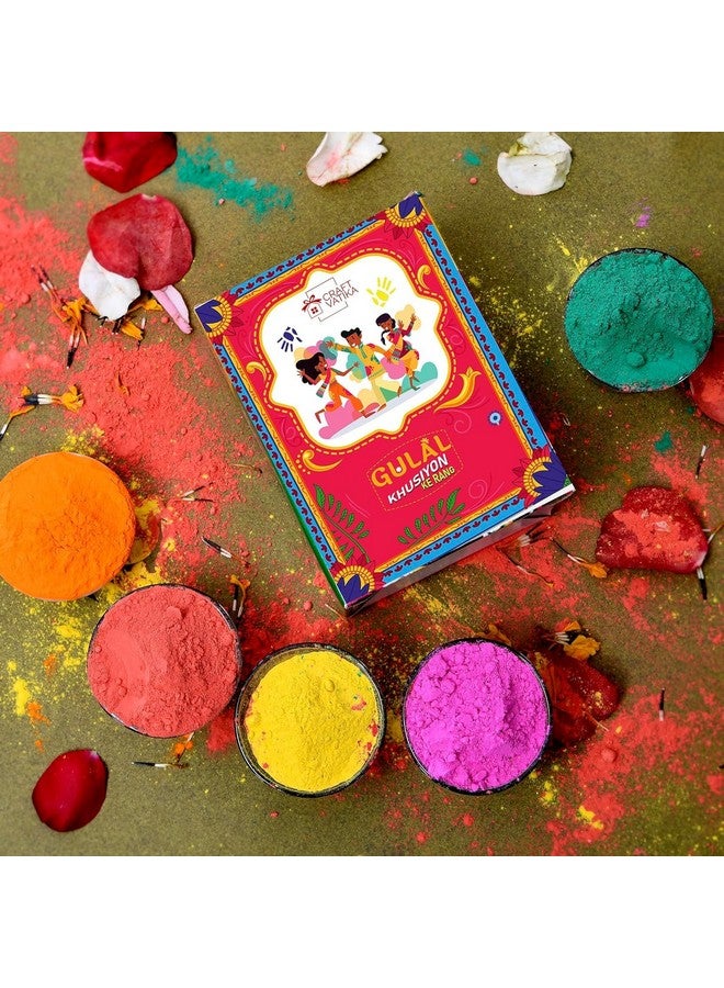 CraftVatika Natural Holi Colour - Organic Holi Gulal - Orange | Yellow | Red | Pink and Green - Holi Items- Pack of 5-80gm x 5 Holi Gift Pack-for Family, Party, Silky, Soft Skin Friendly,100% Safe - Image 4