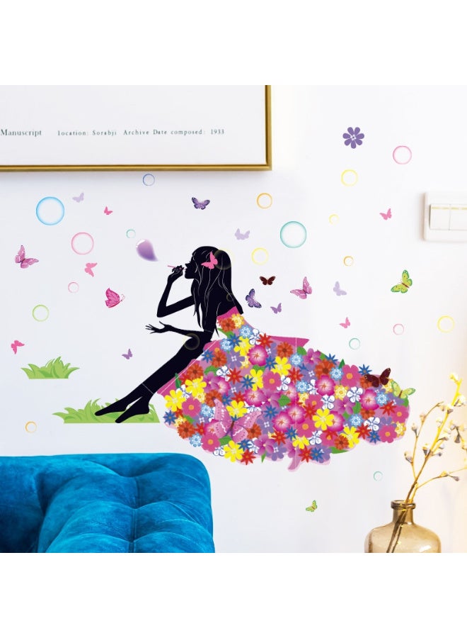 Flower Fairy Butterfly Girl Wall Stickers Colorful Umbrella Decals Room Nursery Bedroom Decor - Image 3