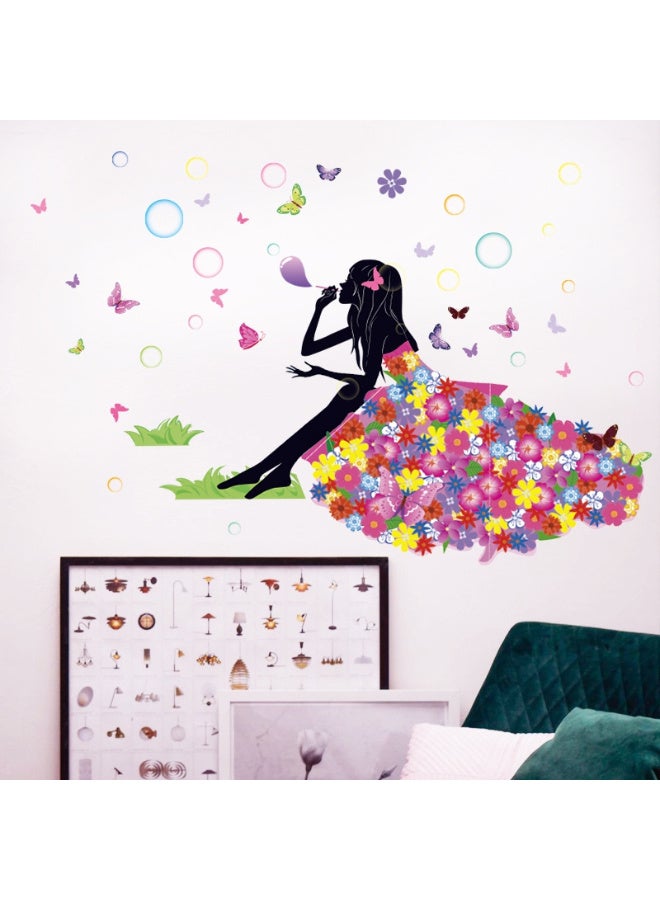 Flower Fairy Butterfly Girl Wall Stickers Colorful Umbrella Decals Room Nursery Bedroom Decor - Image 2