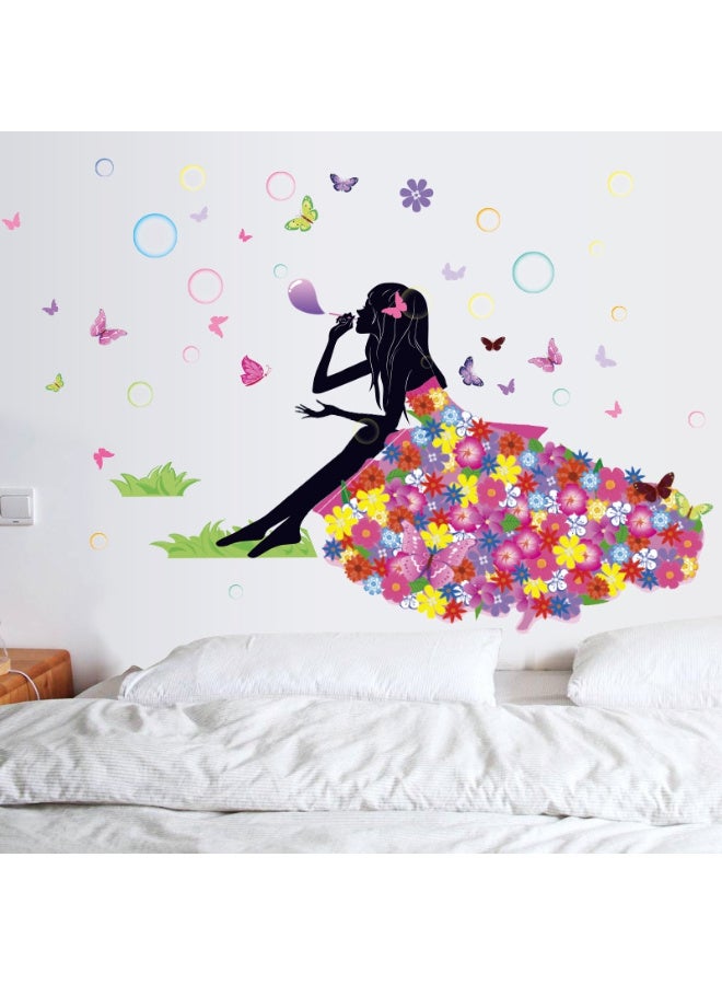 Flower Fairy Butterfly Girl Wall Stickers Colorful Umbrella Decals Room Nursery Bedroom Decor - Image 4