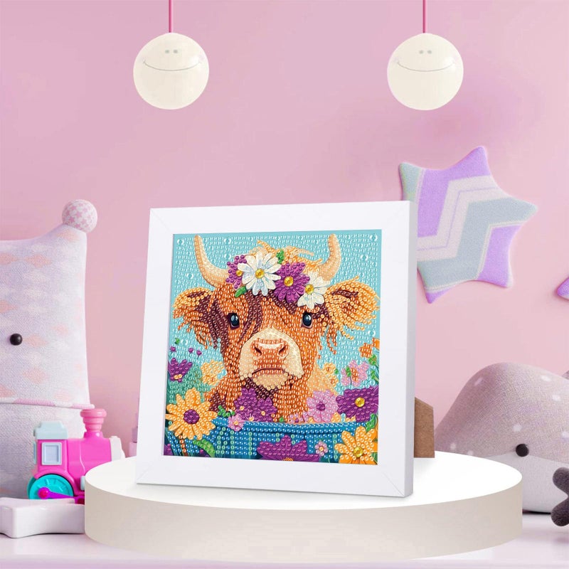 xackcme Highland Cow Diamond Art Painting Kits For Kids With Frame Cow Diamond Art For Kids Ages 4-8-12 Easy Kids Animal Gem Art Kit With Beautiful Package For Gift Home Wall Decor(7X7Inch) - Image 4