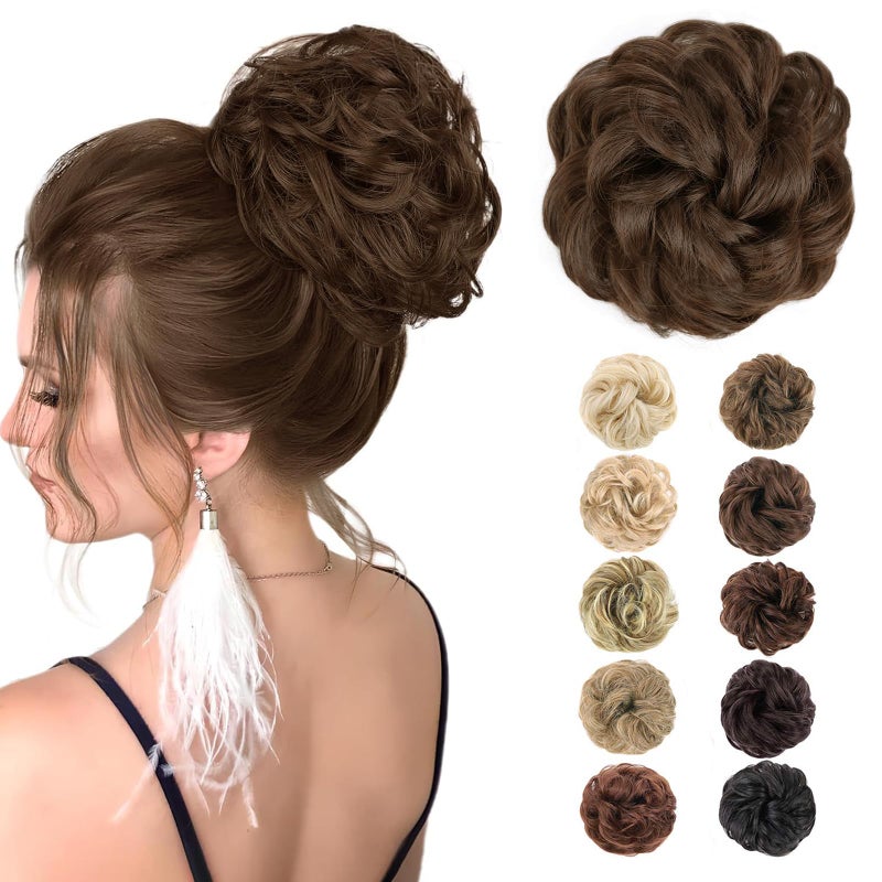 MORICA Messy Bun Hair Piece 1 PCS Curly Hair Bun Scrunchies Extension Synthetic Chignon Ponytail Hairpieces for Women 18Medium chestnut Brown