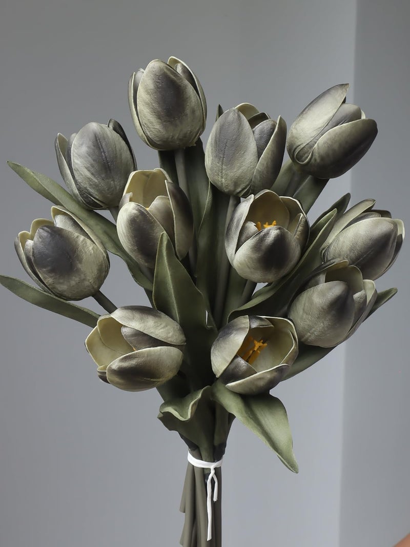 Buart Buart Black-Coffee Flowers Artificial Luxury Big Tulip Valentine's Day Mother's Day Easter Home Kitchen Wedding Decorations(11pcs)  - Image 1