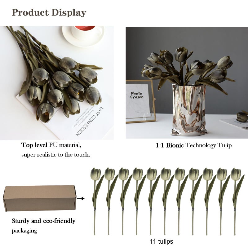 Buart Buart Black-Coffee Flowers Artificial Luxury Big Tulip Valentine's Day Mother's Day Easter Home Kitchen Wedding Decorations(11pcs)  - Image 2