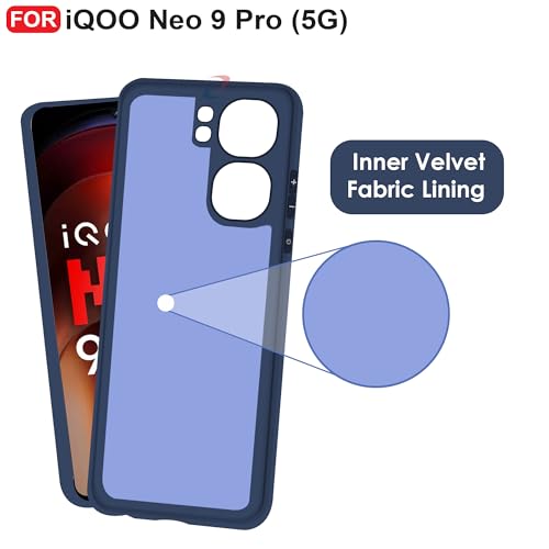 CEDO Back Cover for iQOO Neo 9 / iQOO Neo 9 Pro (5G) | Camera Bump Protection & Inner Velvet Fabric Lining | Ultra Slim Matte Soft Rubberised Case Cover (Blue) - Image 4