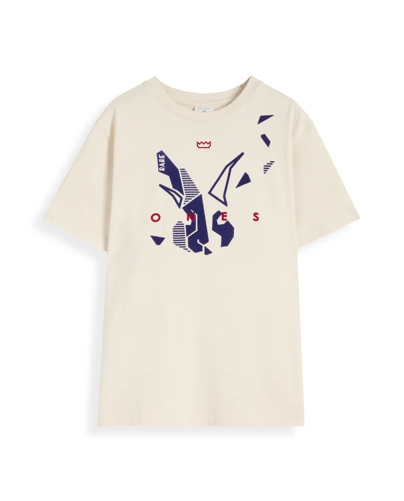 Rare Ones Rare Ones Kids Div Off White Cotton Short Sleeve Crew Neck Regular Fit Flock Print T-Shirt