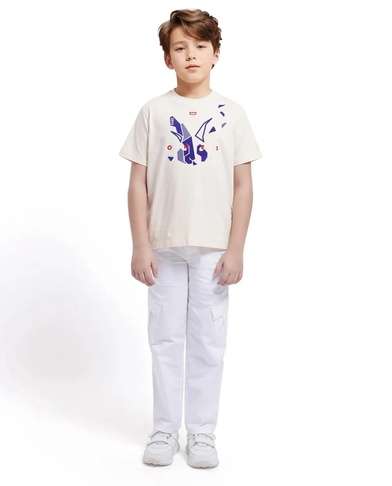 Rare Ones Rare Ones Kids Div Off White Cotton Short Sleeve Crew Neck Regular Fit Flock Print T-Shirt