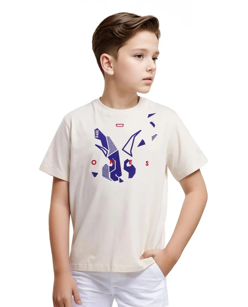 Rare Ones Rare Ones Kids Div Off White Cotton Short Sleeve Crew Neck Regular Fit Flock Print T-Shirt