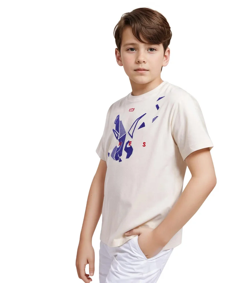 Rare Ones Rare Ones Kids Div Off White Cotton Short Sleeve Crew Neck Regular Fit Flock Print T-Shirt