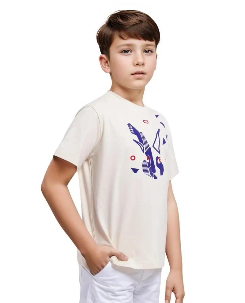Rare Ones Rare Ones Kids Div Off White Cotton Short Sleeve Crew Neck Regular Fit Flock Print T-Shirt