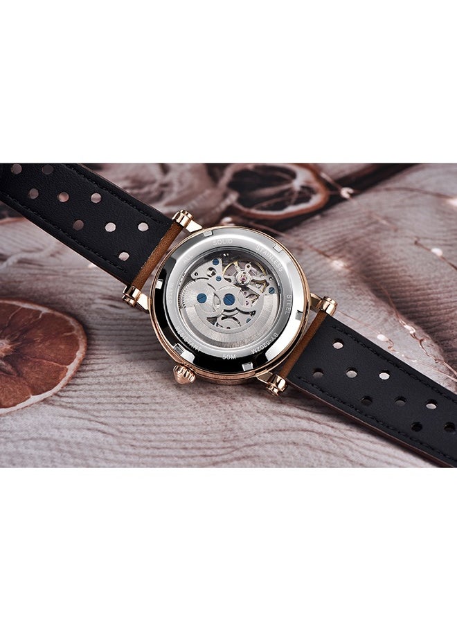 BENYAR - Luxury Automatic Men's Watches 50M Waterproof Skeleton Wrist Watch with Stainless Steel Case Leather Watchband,Blue - Image 1
