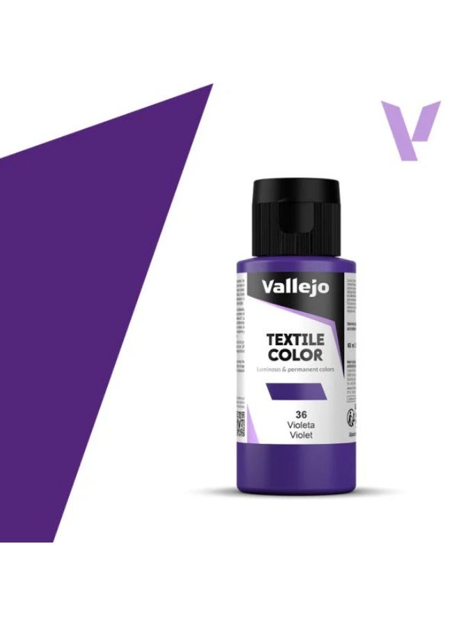 Vallejo Textile Fabric Paint Violet 36 – 60ml Bottle Matte Washable Finish