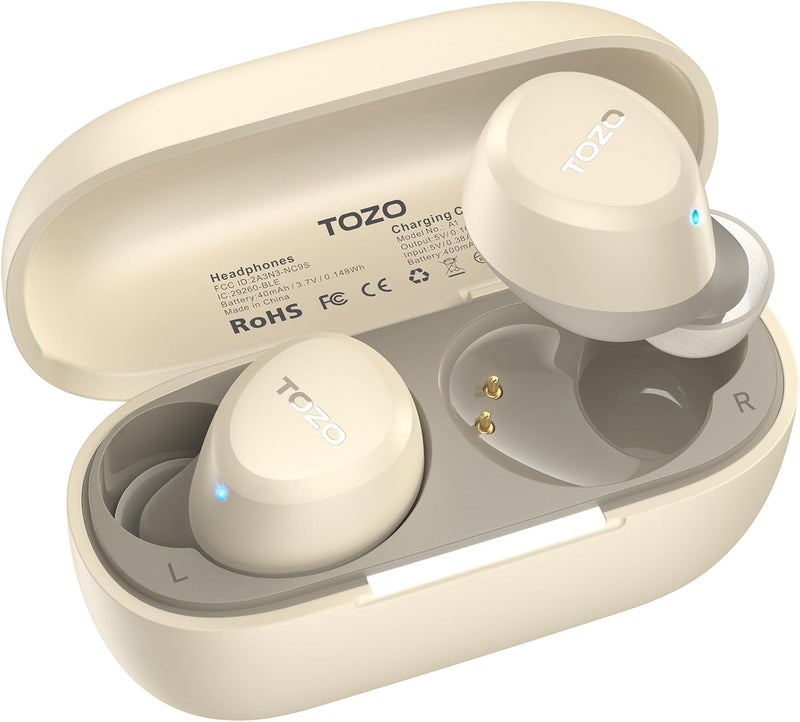 TOZO سماعات أذن لاسلكية A1 بلوتوث 5.3 خفيفة الوزن في الأذن مقاومة للماء IPX5 مع ميكروفونين للمكالمات الذكية، صوت غامر ممتاز مع سماعة رأس بقاعدة شحن، 32 إعداد مخصص عبر التطبيق. - Image 1