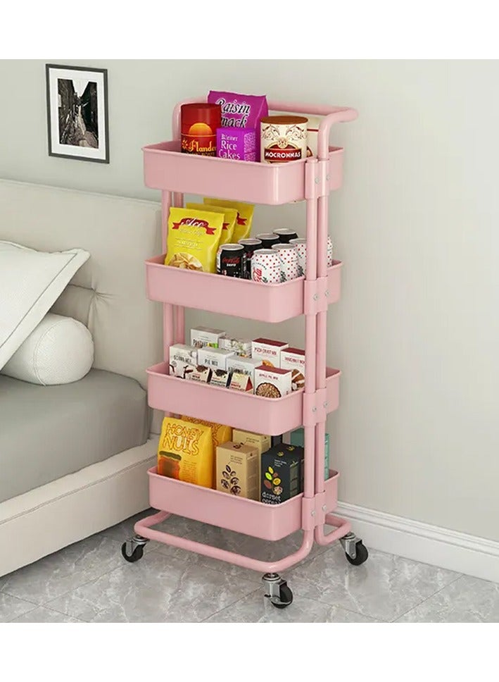 DubaiGallery Storage Trolley Rolling Cart Utility Cart 4 Tier Metal Rolling Cart With Wheels Utility Cart Storage Organizer Trolley Cart Kitchen Storage Cart For Bathroom Kitchen Storage Cart Rolling Storage - Image 2