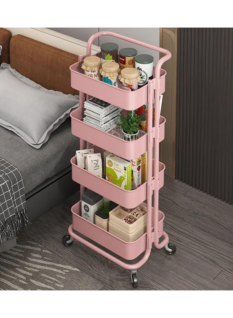 DubaiGallery Storage Trolley Rolling Cart Utility Cart 4 Tier Metal Rolling Cart With Wheels Utility Cart Storage Organizer Trolley Cart Kitchen Storage Cart For Bathroom Kitchen Storage Cart Rolling Storage - Image 4