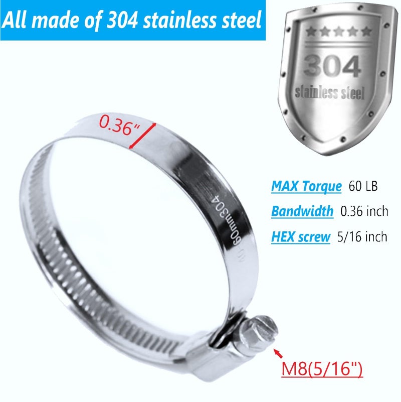 NEW DAFU (15 Pack) High Pressure Hose Clamp 1-1/10" to 2" Adjustable Worm Gear Drive Hose Clamps,304 Stainless Steel Band Tube Clamp for Fuel Injection Gas Line Fittings/Automotive,Family,Plumbing - Image 3
