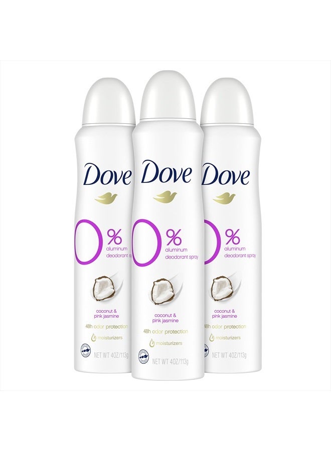 Dove رذاذ مزيل العرق 0% لحماية لمدة 48 ساعة برائحة جوز الهند والياسمين الوردي خالي من الألمنيوم 4 أونصات 3 عبوات، أبيض، 4 أونصات (عبوة من 3) - Image 1