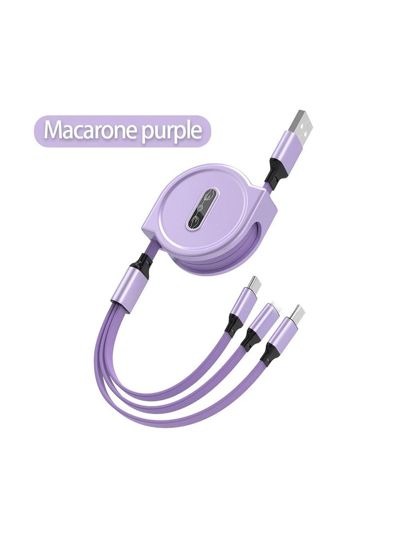 AROAQ 3-in-1 Double-pull Charging Cable, Retractable USB Charging Cable, Fast Charging USB-a To Type-c/micro-USB/lightning, Compatible With Iphone Ipad Samsung Huawei Xiaomi Oppo. (Purple) - Image 1