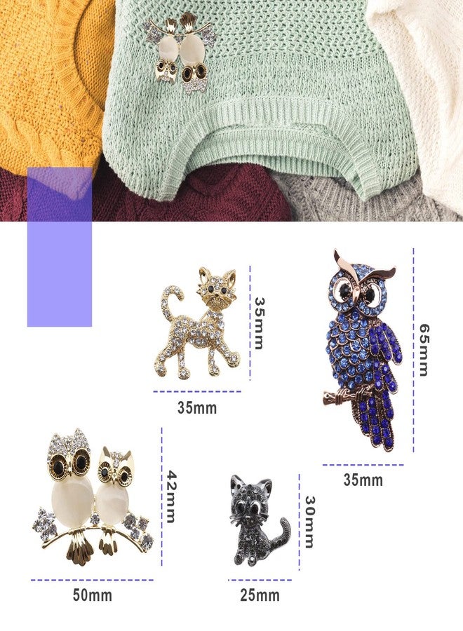 SING F LTD 4PCS Animal Rhinestone Brooch Pin Cute Owl Cat Pattern Lapel Pin Breastpin for Women Girls Wedding Birthday Gift Party Supply 4 Assorted Styles - Image 3
