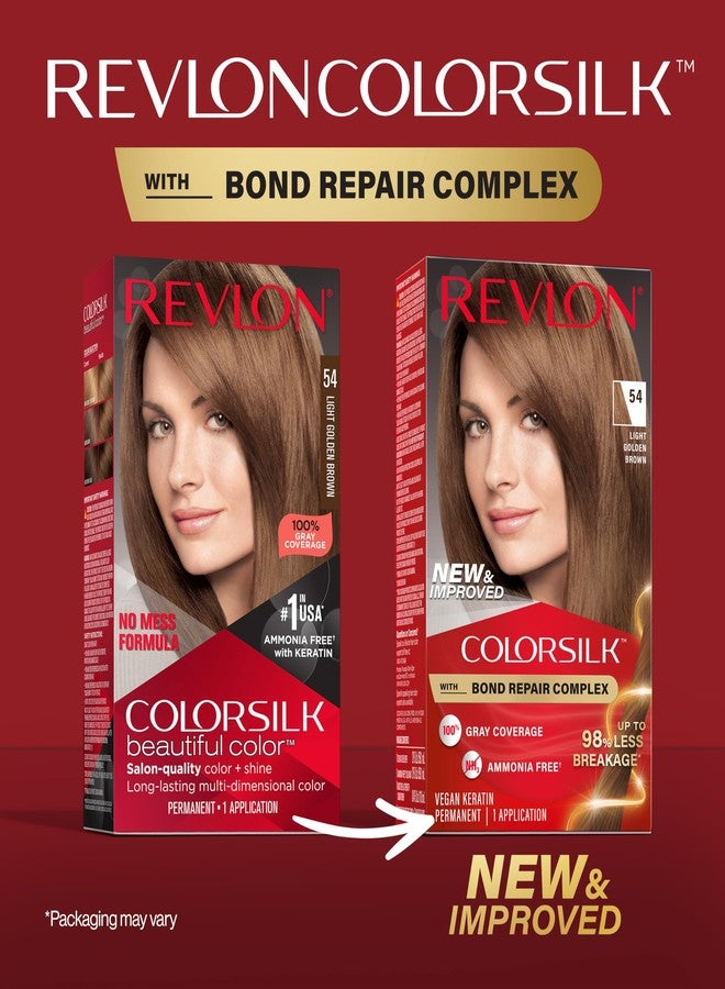 Revlon ColorSilk with Bond Repair Complex, Brown Permanent Hair Color, 100% Gray Coverage, Ammonia Free Hair Dye, Vegan Keratin, 54 Light Golden Brown (Pack of 3) - Image 2