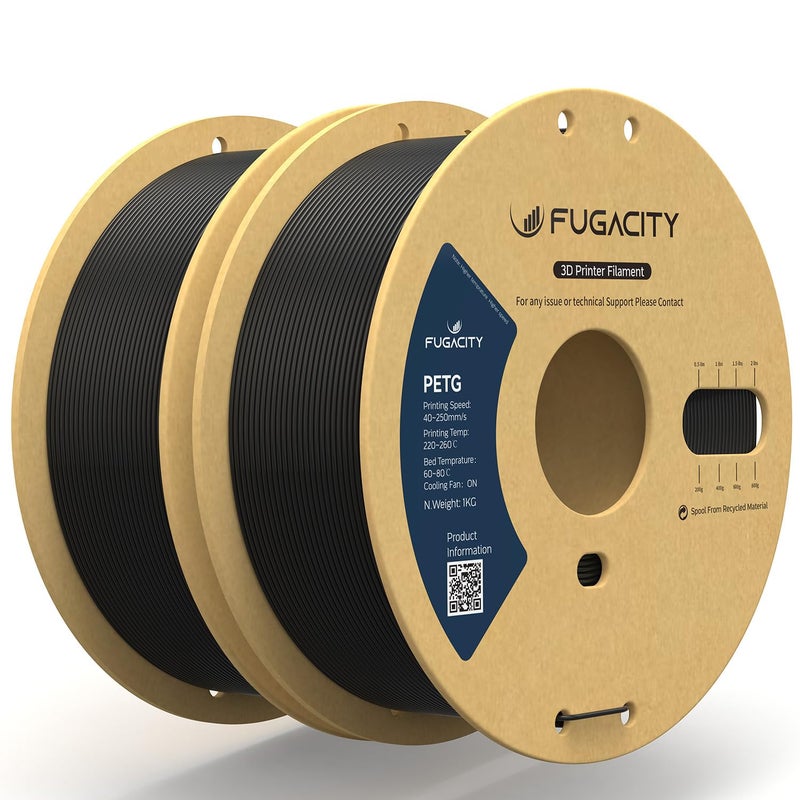 Fugacity PETG Filament 1.75mm, Black 3D Printer Filament 2 Roll 1KG Spool Bundles, Dimensional Accuracy +/- 0.02mm, Enhanced Printing Effect Fits Most FDM 3D Printers - Image 1